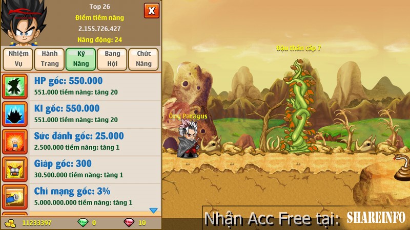 Acc Ngọc Rồng miễn phí